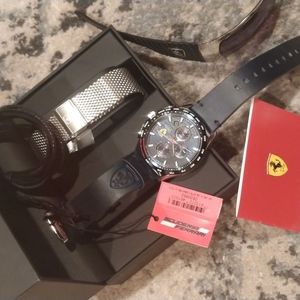 New 2 Bands 5ATM Chronograph Pilota Evo 0830882 Ferrari Watch+BONUSES